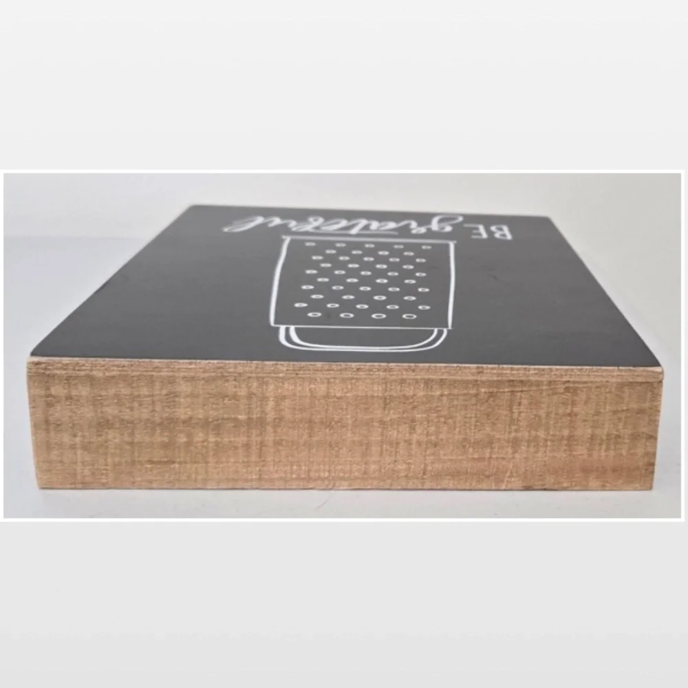 New By Kathy Box Sign Be Grateful Home Décor Black & White Cheese Grater 8X10